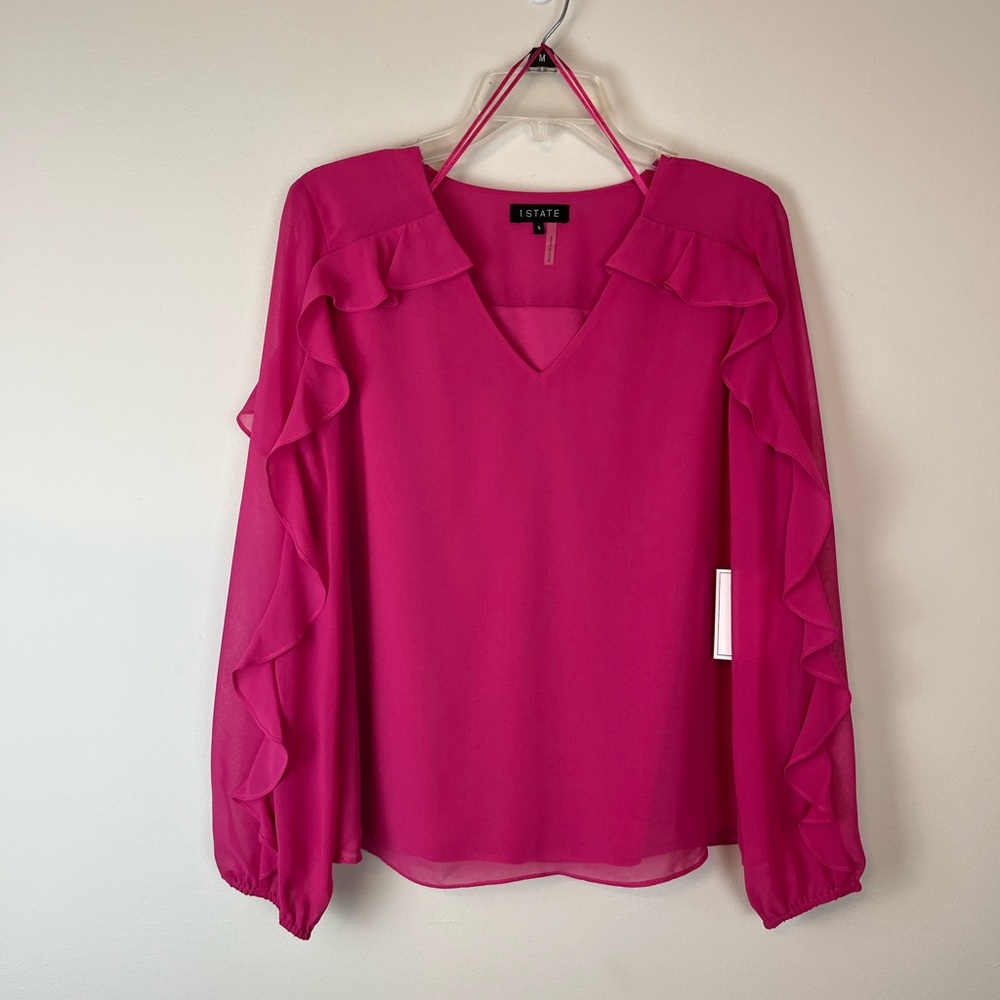 NWT 1.State Ruffled V-Neck Long Sleeve Blouse Size S